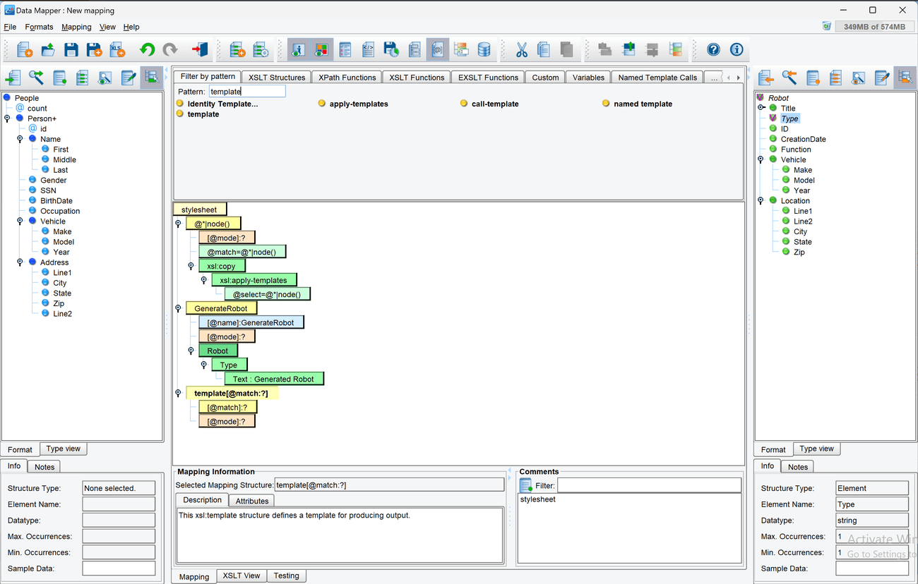 Drag the Template node from the top panel onto the center mapping