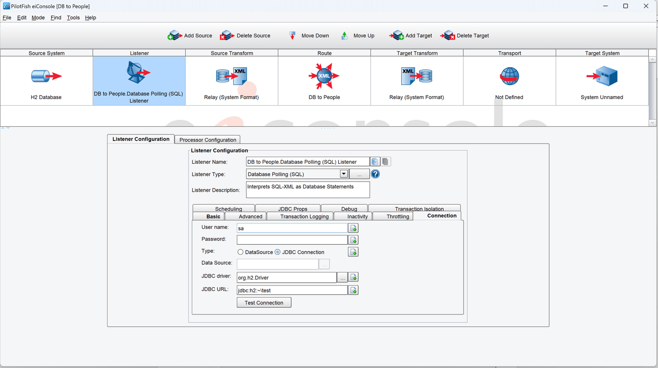 enter the database information on the Connection tab