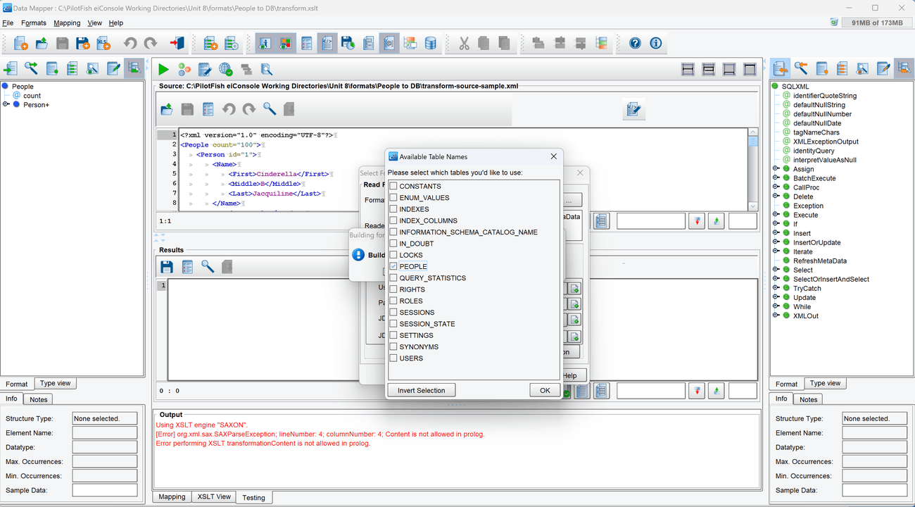 The source and target format panels should now be populated