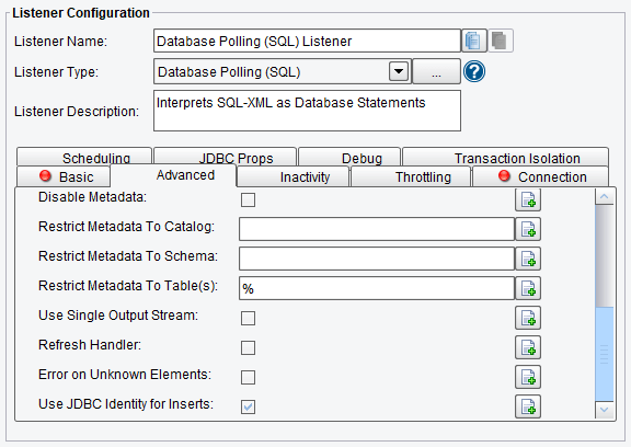 Database Polling SQL Listener Advanced Options in PilotFish Integration Engine