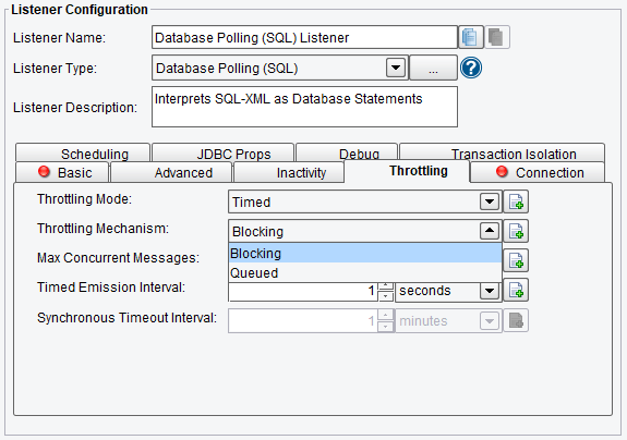 Throttling Configuration Options for Database Polling (SQL) Adapter or Listener in PilotFish Integration Engine