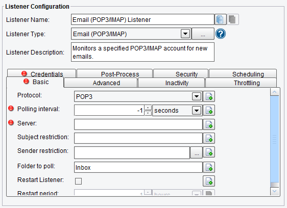 Basic Email (POP3/IMAP) Listener Configuration Options
