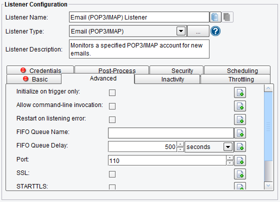 Advanced Email (POP3/IMAP) Listener Configuration Options