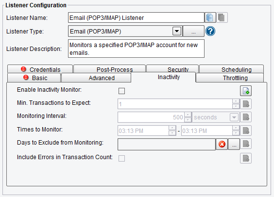 Inactivity Email (POP3/IMAP) Listener Configuration Options