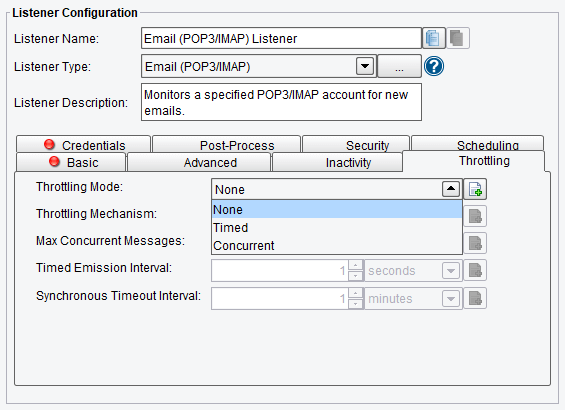 Throttling Email (POP3/IMAP) Listener Configuration Options