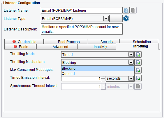 Throttling Email (POP3/IMAP) Listener Configuration Options