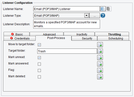 Post-Process Email (POP3/IMAP) Listener Configuration Options