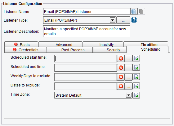 Scheduling Email (POP3/IMAP) Listener Configuration Options
