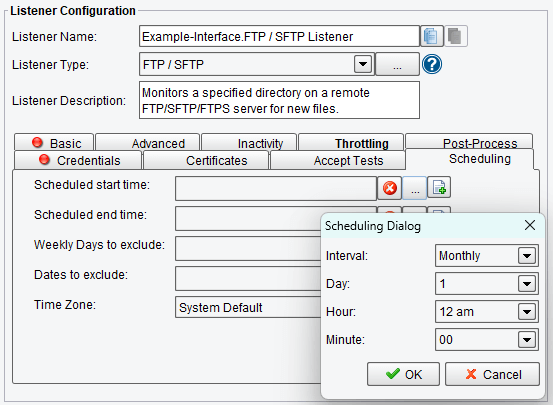 FTP/SFTP Listener Scheduling Options in PilotFish Interface Engine