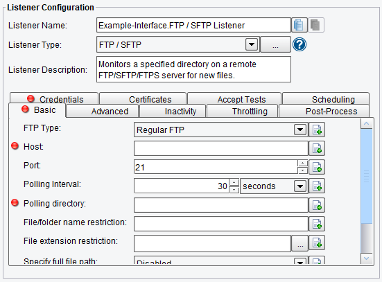 FTP and SFTP Basic Listener Configuration Options