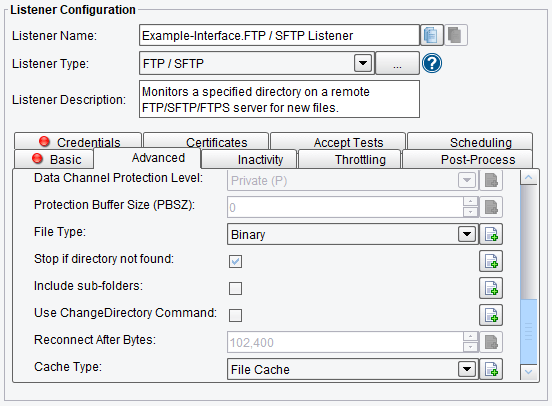 SFTP/FTP Basic Listener Configuration Advanced Options