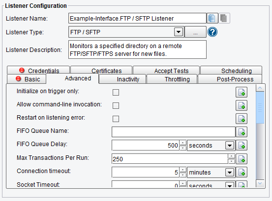 FTP and SFTP Basic Listener Configuration Advanced Options