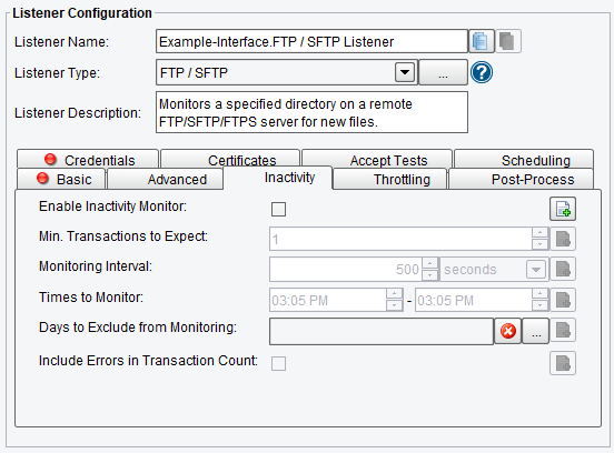 FTP/SFTP Listener or Adapter Inactivity Config. Options