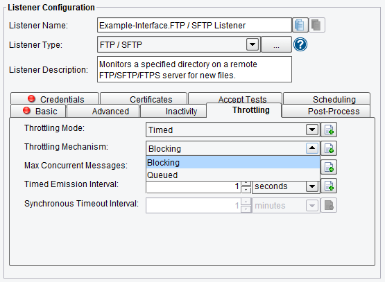 Throttling Configuration Options for FTP/SFTP Adapter or Listener in PilotFish Integration Engine