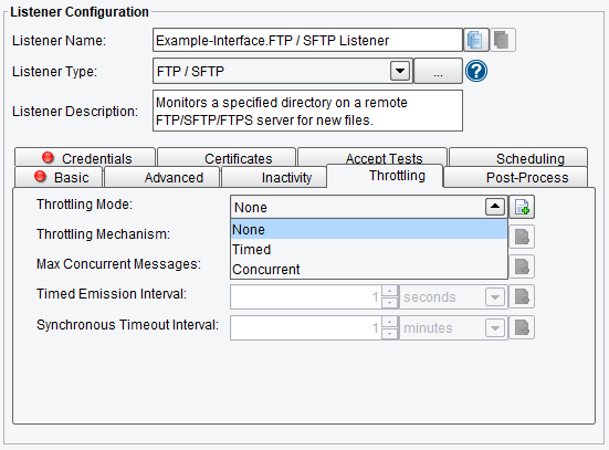 FTP/SFTPListener Throttling Mode Selections