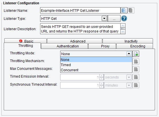 HTTP GET Listener Throttling Mode Selections