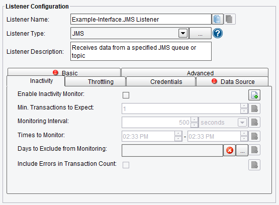 JMS Listener or Adapter Inactivity Configuration Options