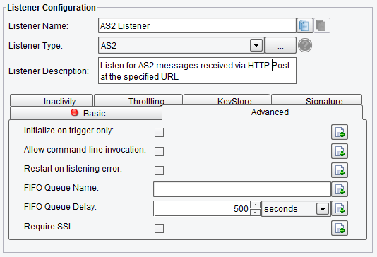AS2 Listener Advanced tab