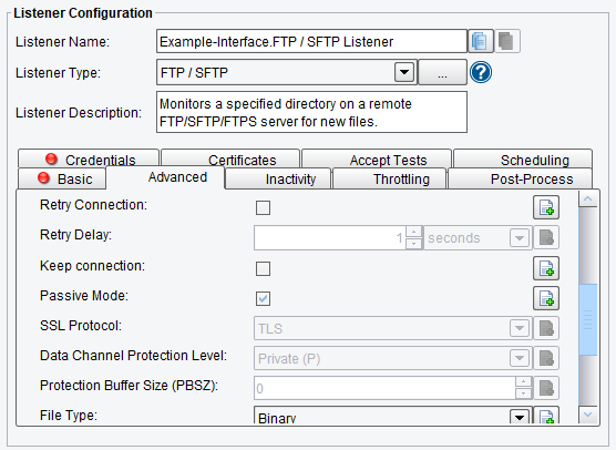 FTP/SFTP Basic Listener Configuration Advanced Options
