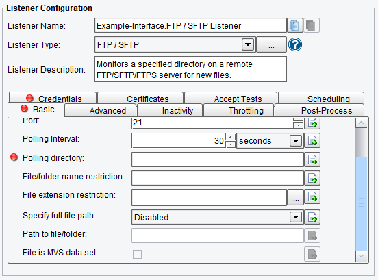 SFTP and FTP Basic Listener Configuration Options