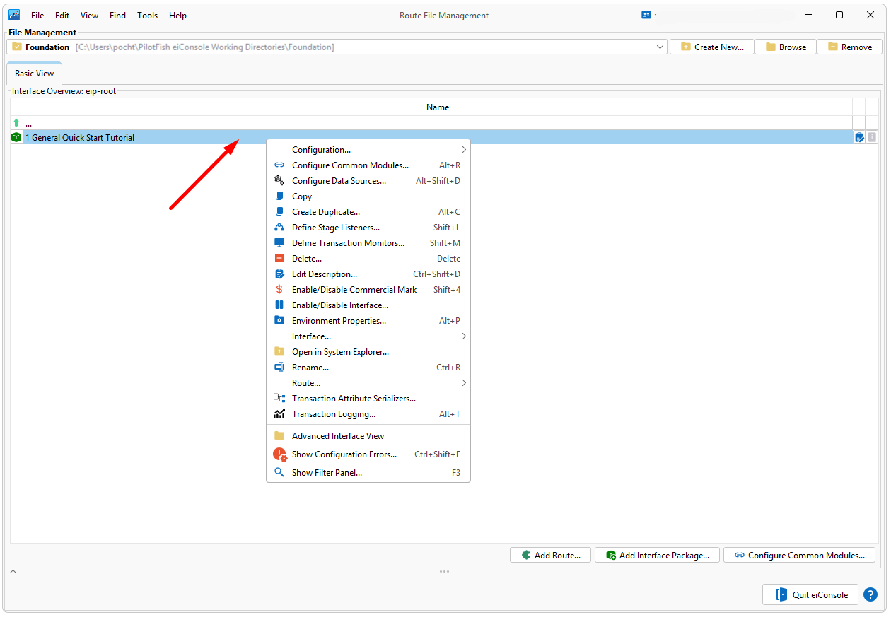 Interface Route Management Pilotfish