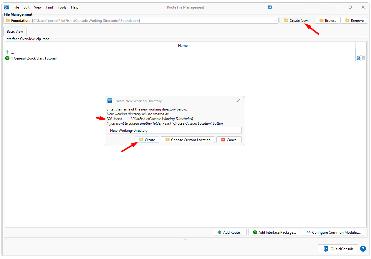 Creating Route File Working Directory in eiConsole