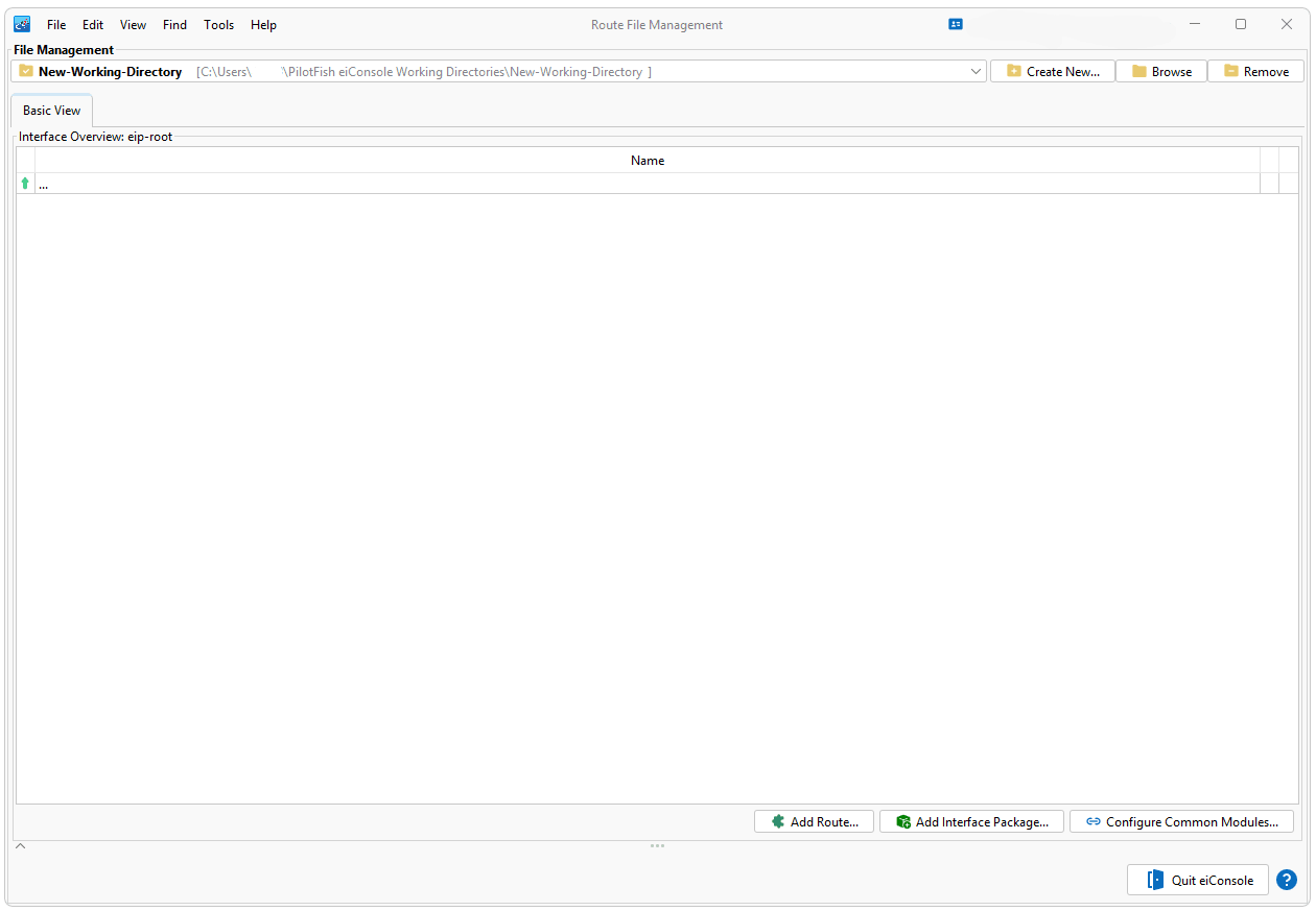 New Empty Route File Created in eiConsole