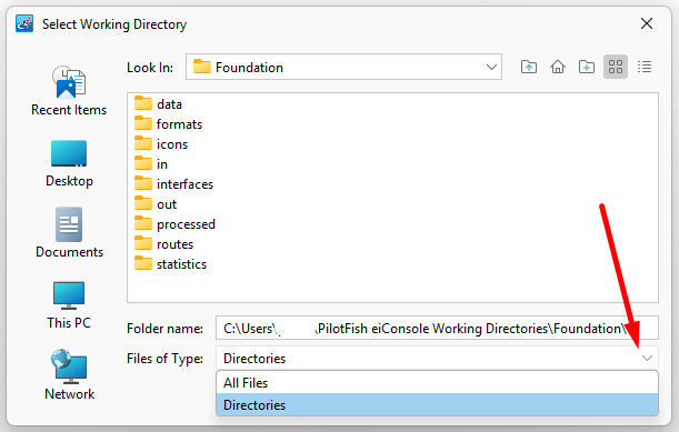 Select List of All Files or Directories in eiConsole Route Management