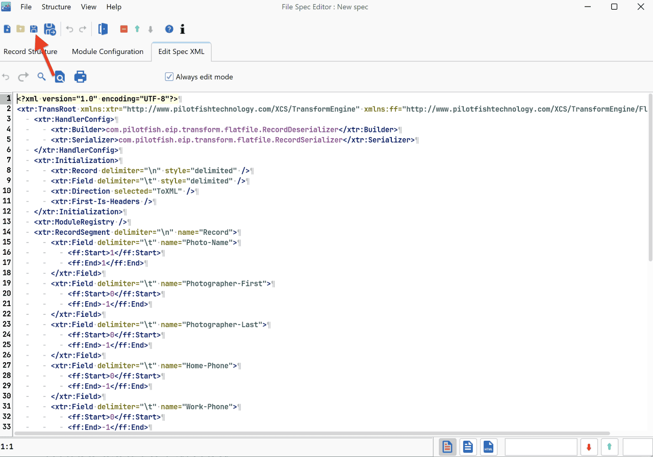 Using the File Specification Editor for Source Transformation