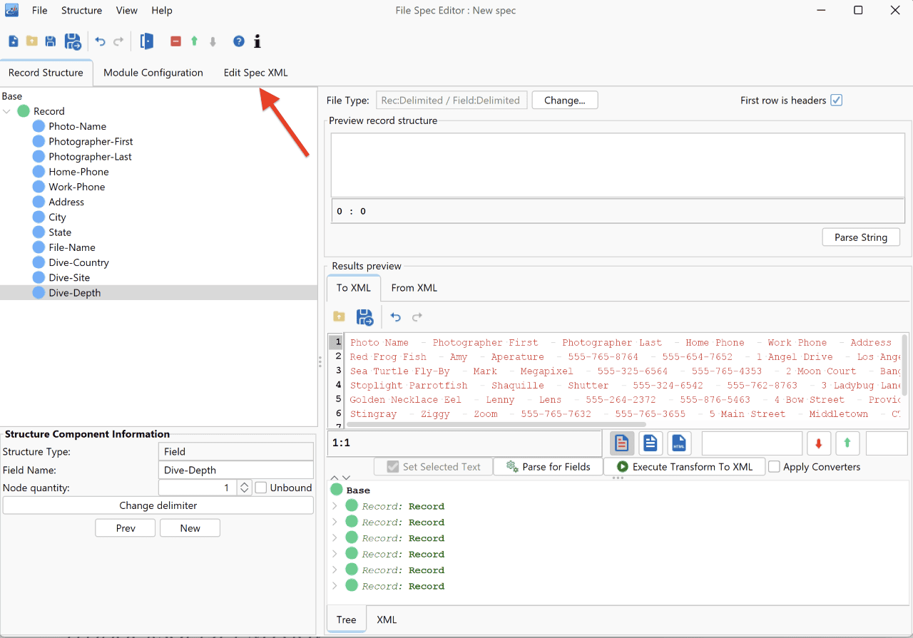 Using the File Specification Editor for Source Transformation